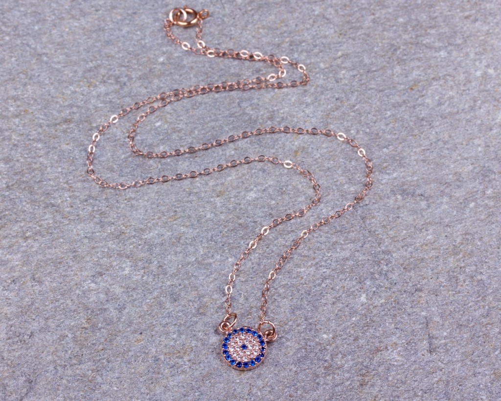 14k rose gold new arrivals evil eye necklace
