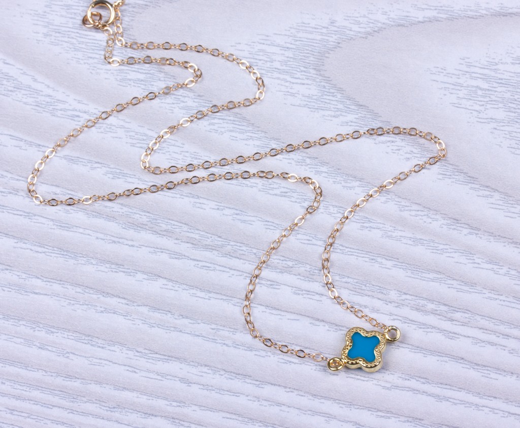 Lucky Ankle Bracelet / Gold Filled Anklet Turquoise Clover