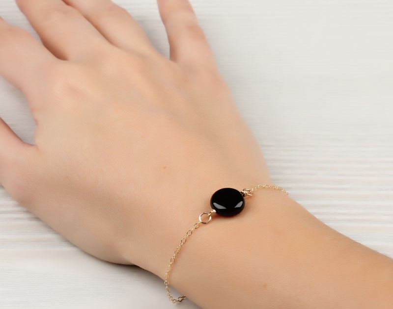 Black Stone Bracelet / Friendship Charm Bracelet