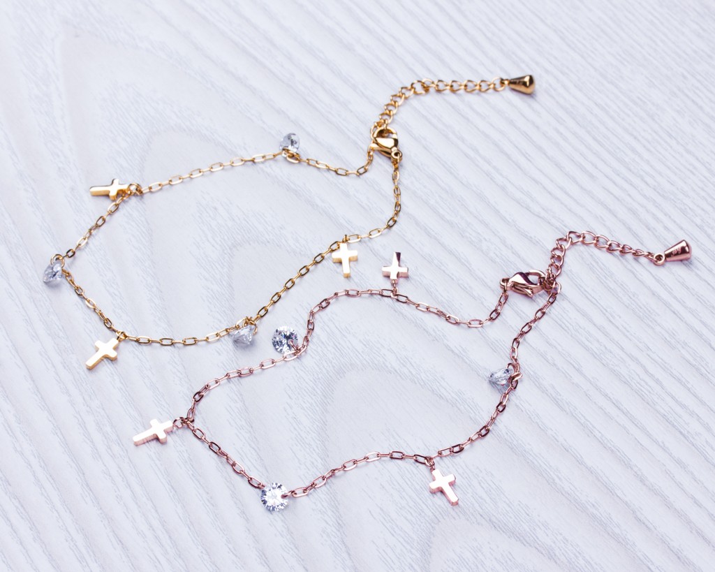 Cross Anklet Crystal Anklet Rose Gold Ankle Bracelet