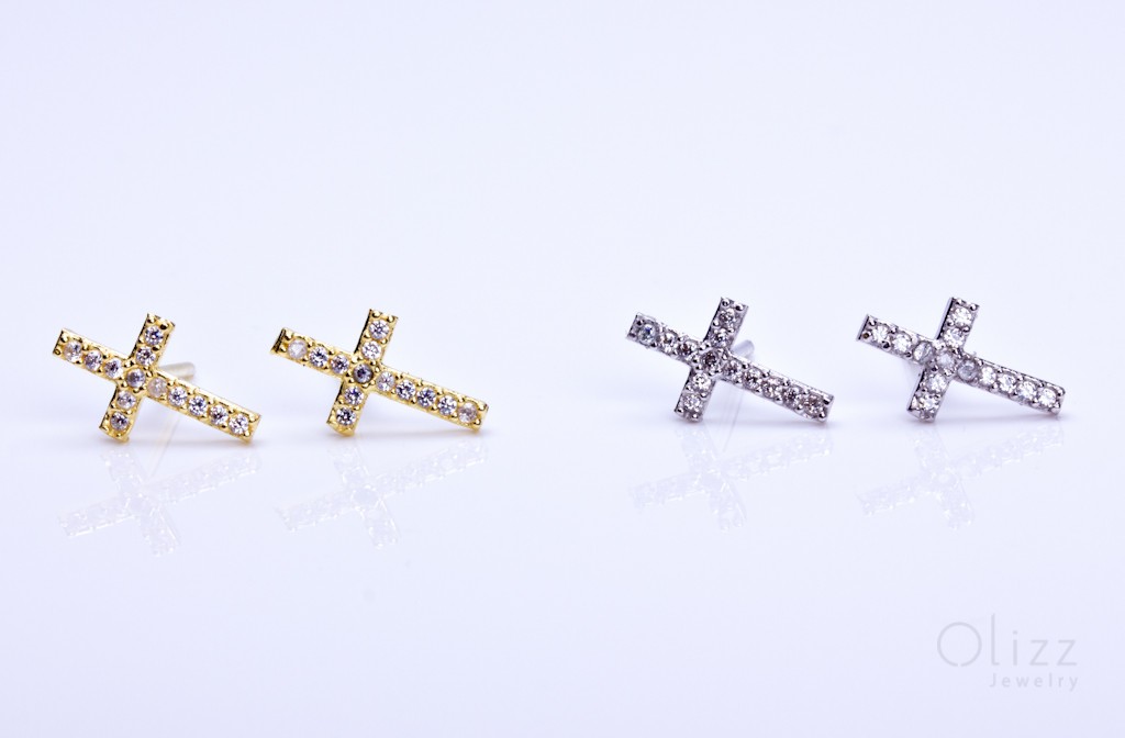 Bridal Earrings 925 Silver Cross Gyge Gold Cross Stud Earrings Cubic Zirconia Sterling Silver Tiny
