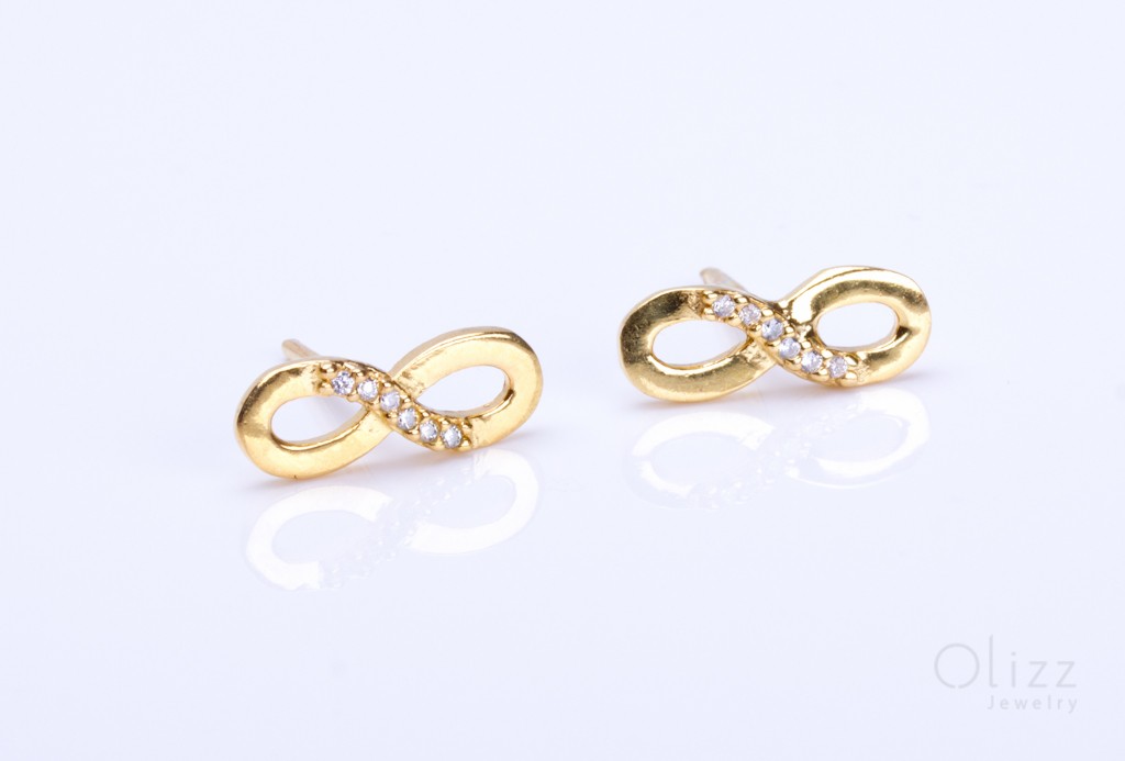 Infinity Stud Earrings Infinity Earrings Gold Stud Bridesmaid Gift Cubic Zirconia