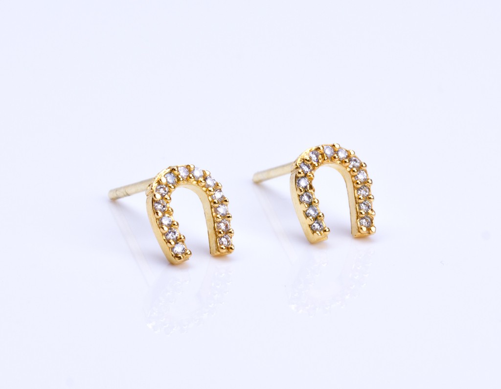 Cubic Zirconia Earrings Womens Rose Gold Lamos Horseshoe Stud Earrings Gold Tiny Cz