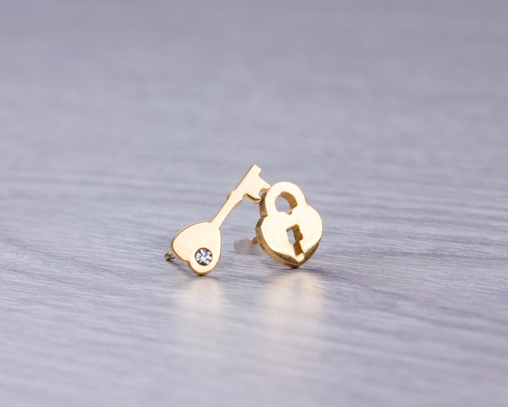 Small Gold Earrings Post Nonacris Tiny Stud Earrings Key Locket Gold