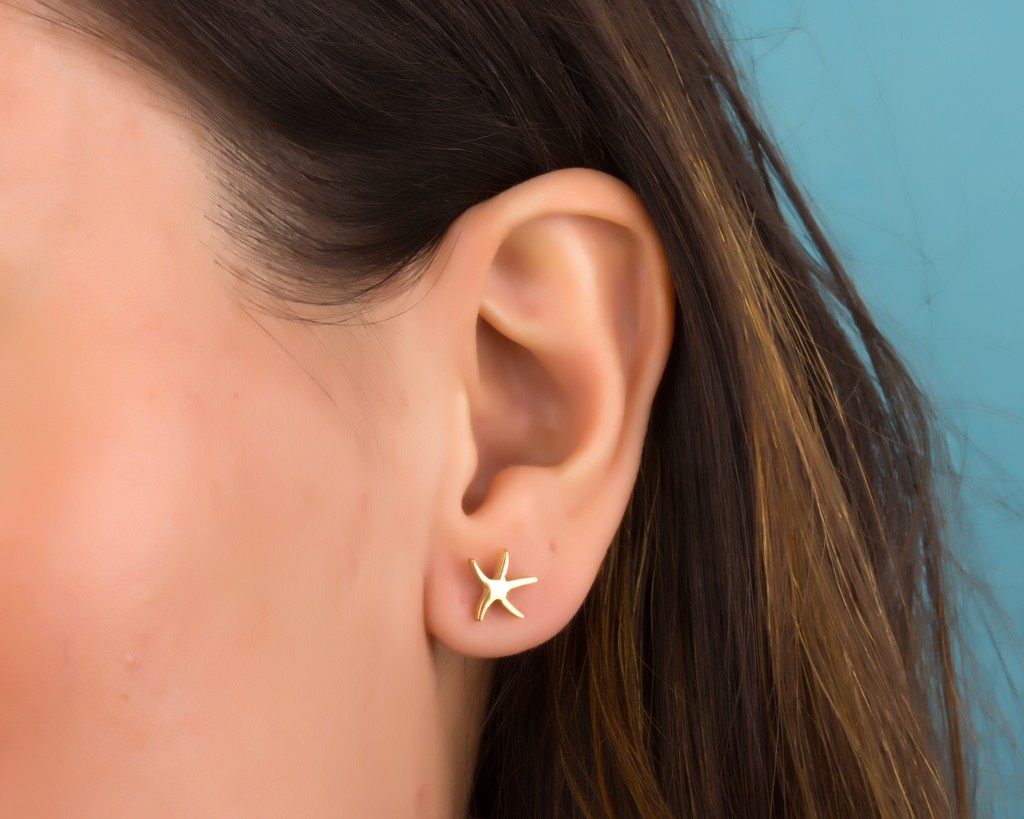 Beautiful Gold Earrings Bridal Psalacantha Starfish Earrings Gold Stud Tiny Post