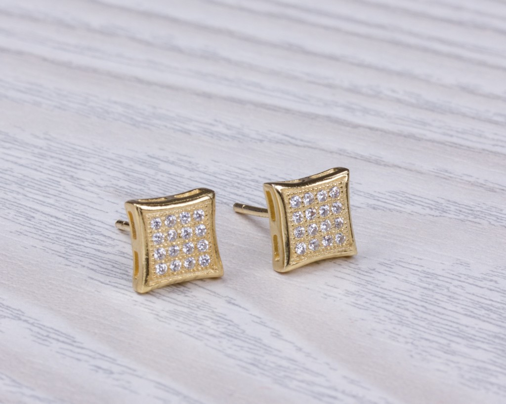 Gold Jewellery Earrings Stud For Women Rhea Diamond Shaped Stud Earrings Cubic Zirconia Square Gold