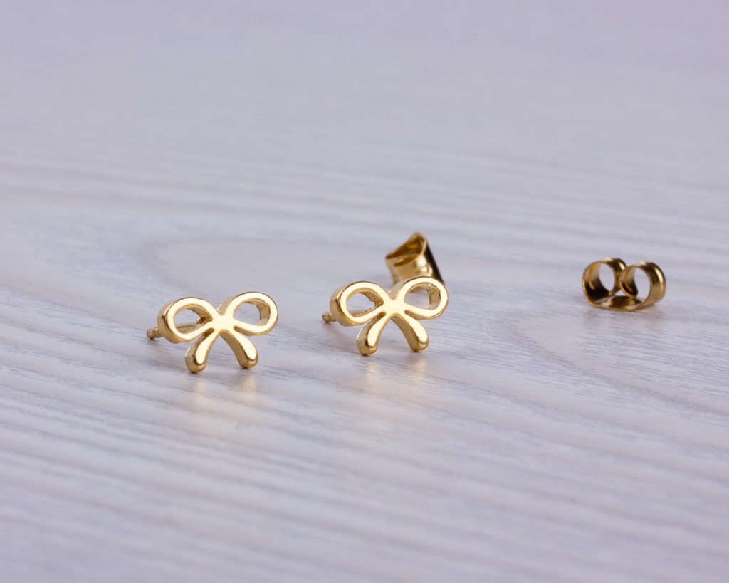 Gold Handmade Earrings / Everyday Gold Earrings Tiny Bow