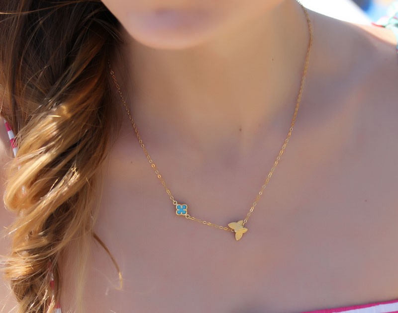 Butterfly Necklace / Clover Turquoise 