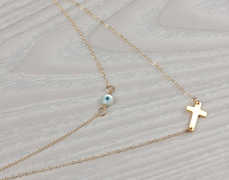Evil Eye Cross Necklace / Layered 