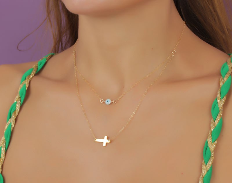 Evil Eye Cross Necklace / Layered 