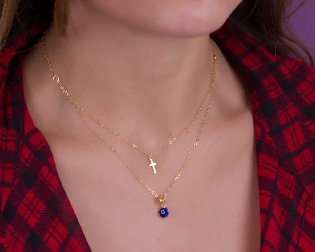 Double strand on sale cross necklace