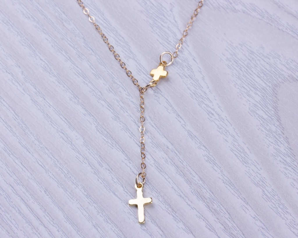 Gold cross hotsell lariat necklace