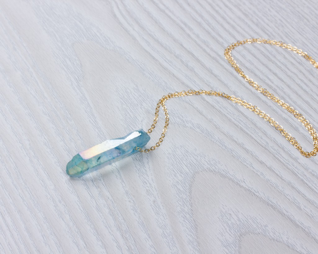 Long Crystal Necklace Raw Crystal Necklace Aura Quartz Necklace,