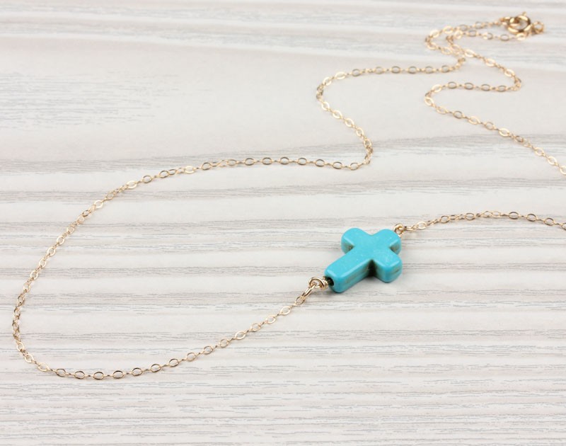 Turquoise Cross Necklace • Gold 