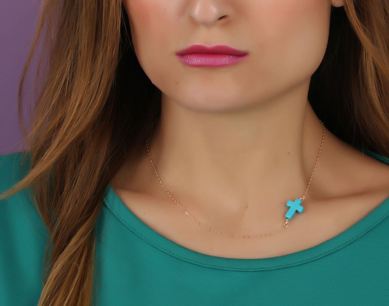 Turquoise Cross Necklace • Gold 