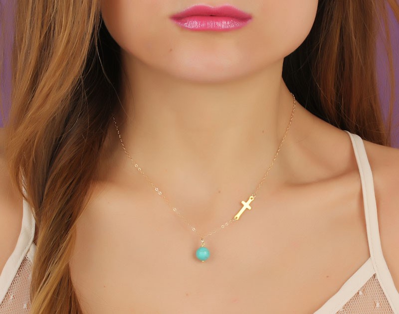 Asymmetrical Necklace / Sideways Cross Necklace Gaea