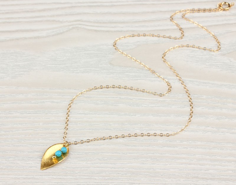 Gold Leaf Necklace • Turquoise Necklace