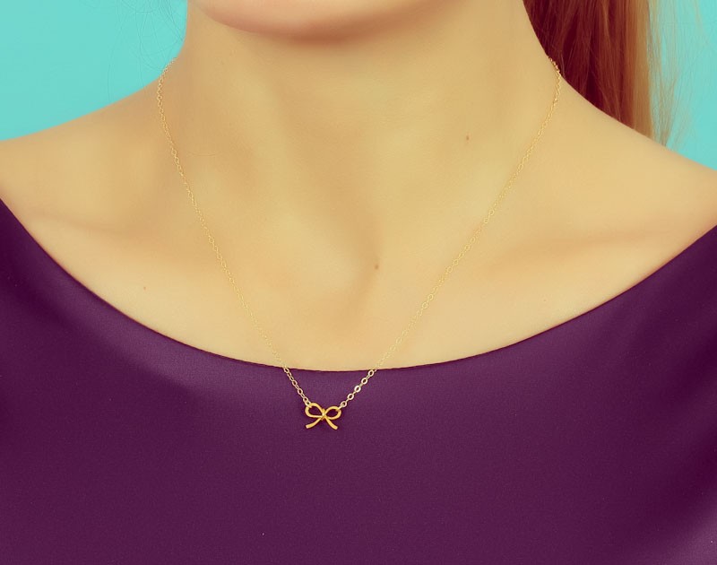 Details about   Mini Bow Charm Necklace Ribbon Bow Pendant Gifts ideas Minimalist Necklace 