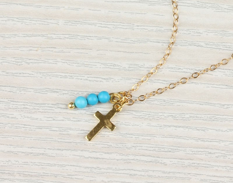 Turquoise Necklace / Mother Gift Tiny Cross Necklace
