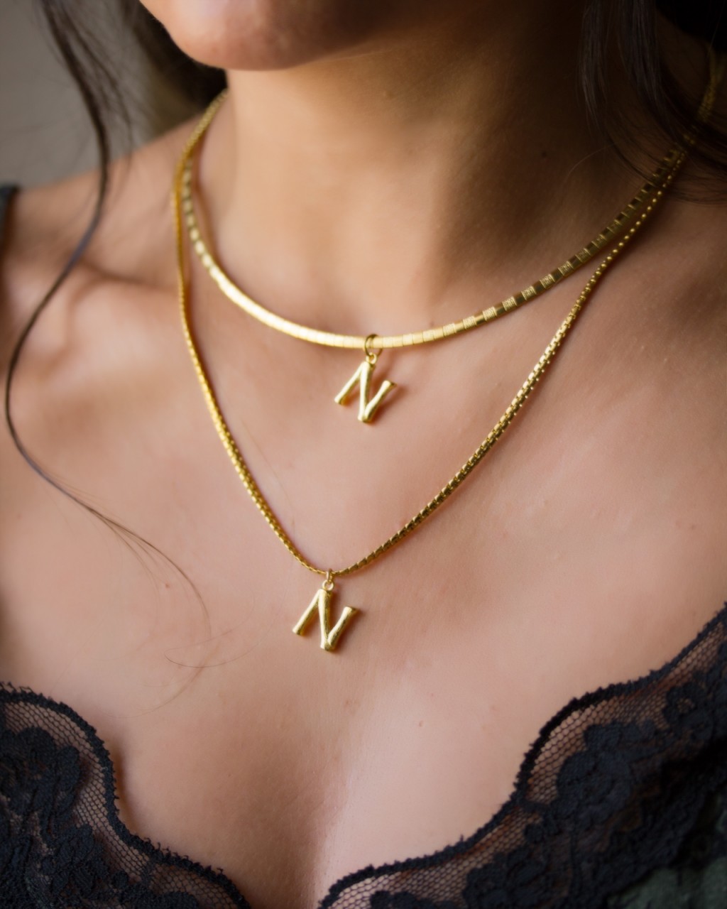 N Bold Initial Gold Necklace | Astrid & Miyu Necklaces
