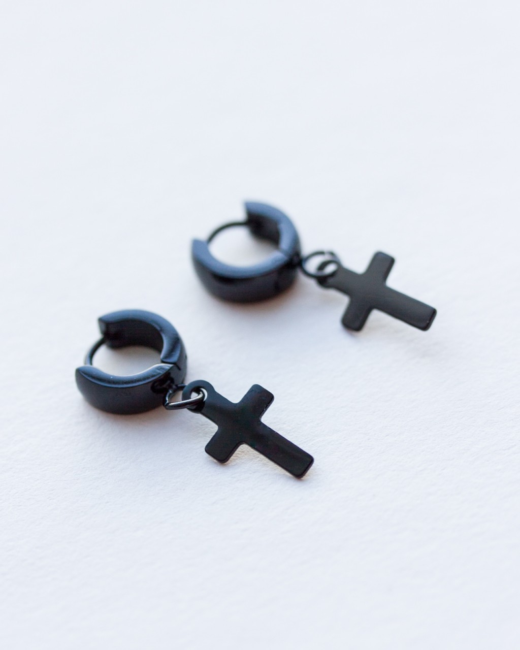 Black top cross earring