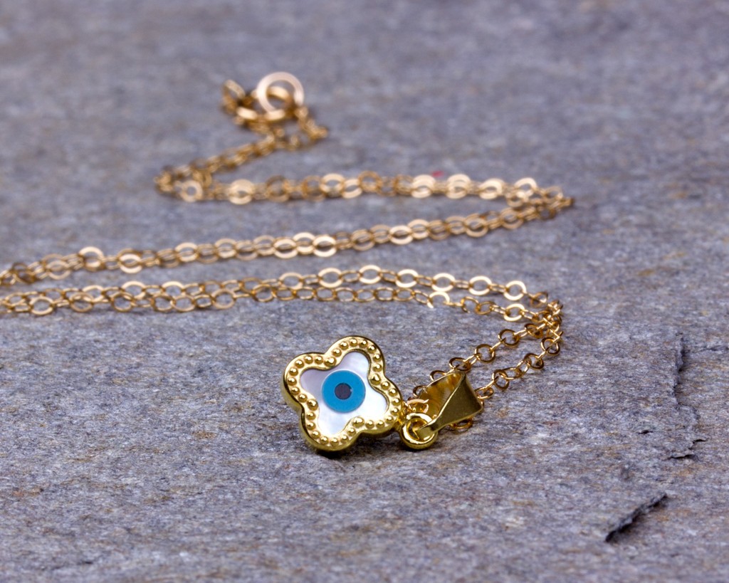 Gold Evil Eye Necklace Clover Necklace