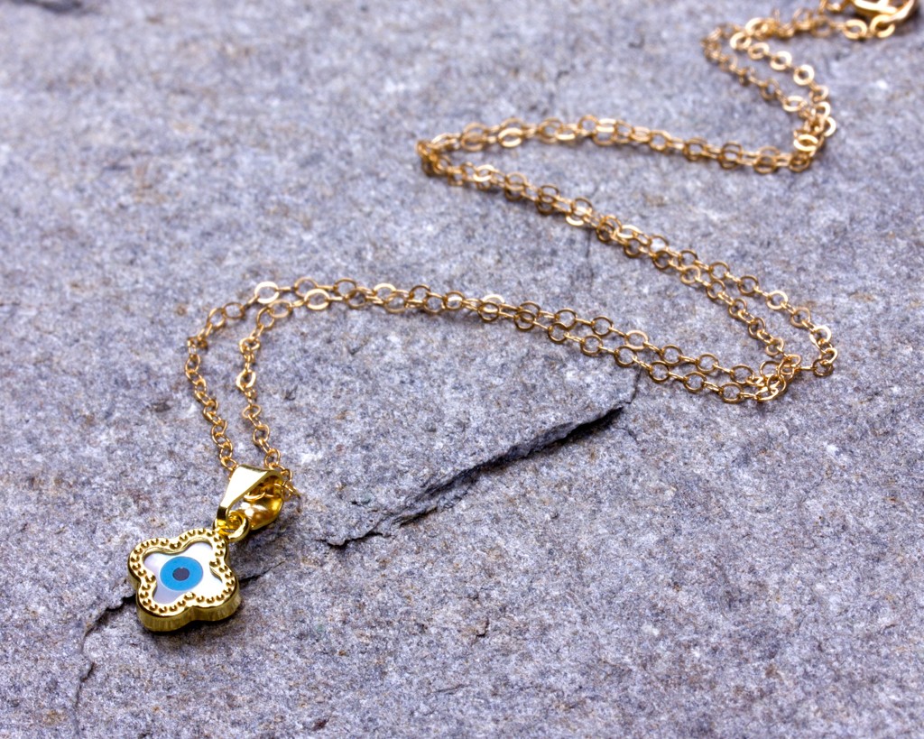 Gold Evil Eye Necklace Clover Necklace