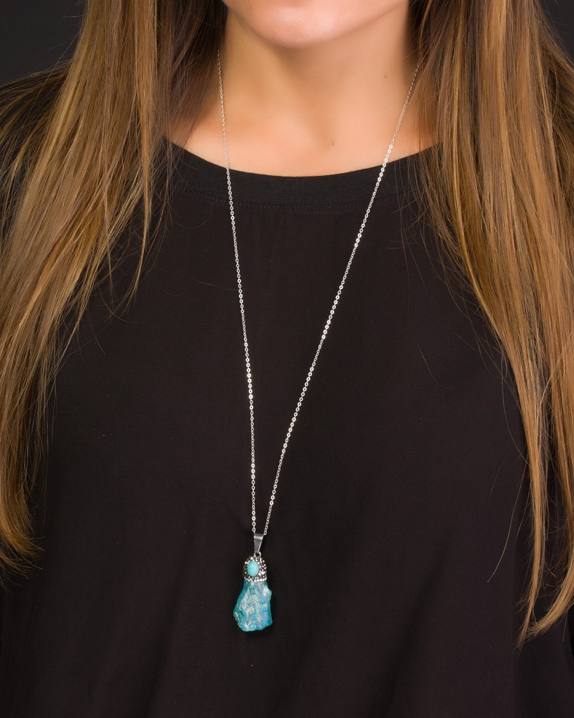 Long Turquoise Necklace Raw Stone Necklace Long Necklace