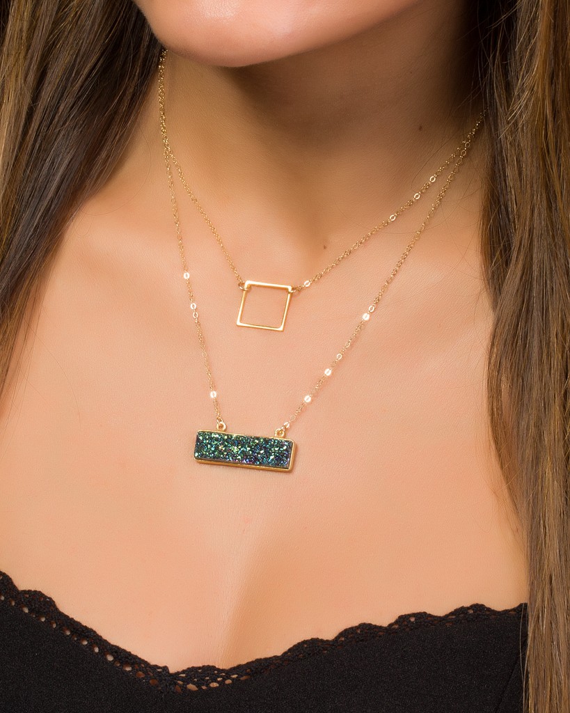 Layered Bar Necklace - Druzy Bar Necklace