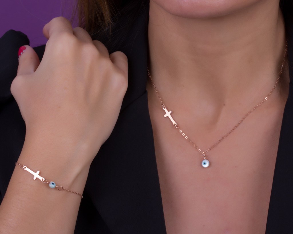 Tiny Gold Bracelet Small Stilbe Evil Eye Bracelet Gold Rose Cross Filled