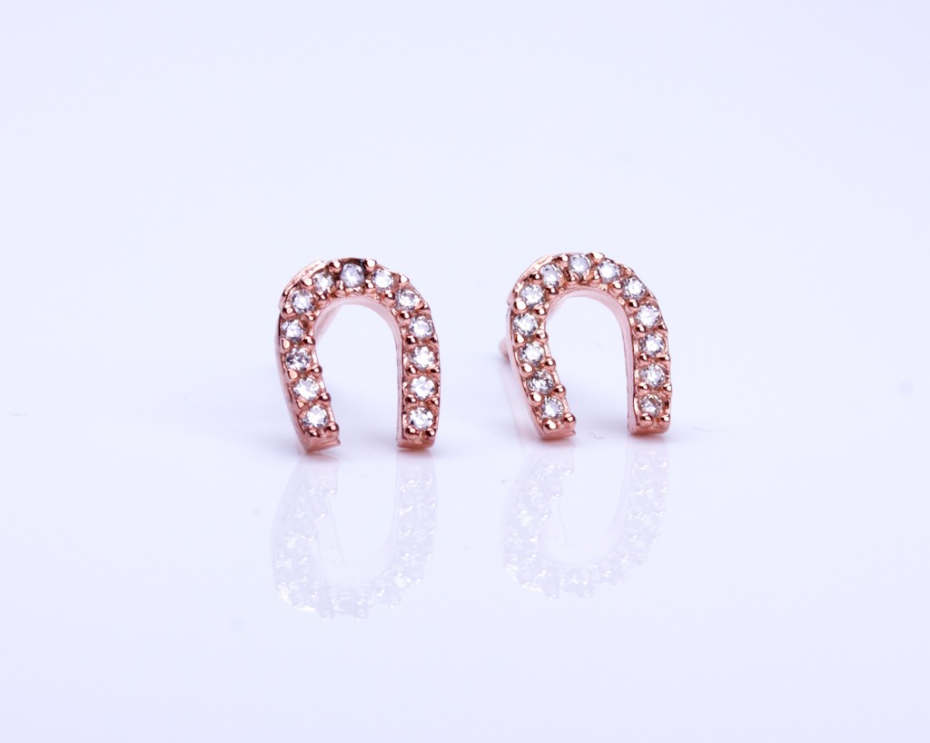 Cubic Zirconia Earrings Womens Rose Gold Lamos Horseshoe Stud Earrings Gold Tiny Cz