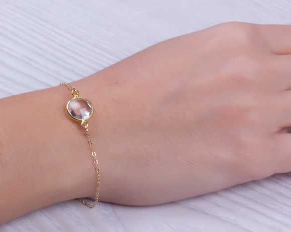 Quartz bracelet, bridesmaid bracelet, clear quartz bracelet, gold filled bracelet, gemstone bracelet, quartz jewelry, wedding, "Asclepius"