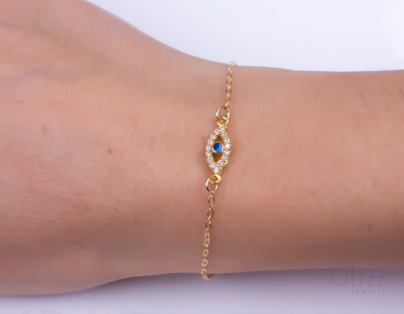 Evil eye bracelet, gold filled bracelet, tiny evil eye bracelet, cubic zirconia bracelet, protection bracelet, good luck bracelet, "Beroe"