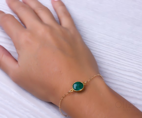 Genuine emerald bracelet, green bridesmaid, bridesmaid bracelet, emerald bracelet, gold bracelet, birthstone bracelet, best friend, "Phasis"