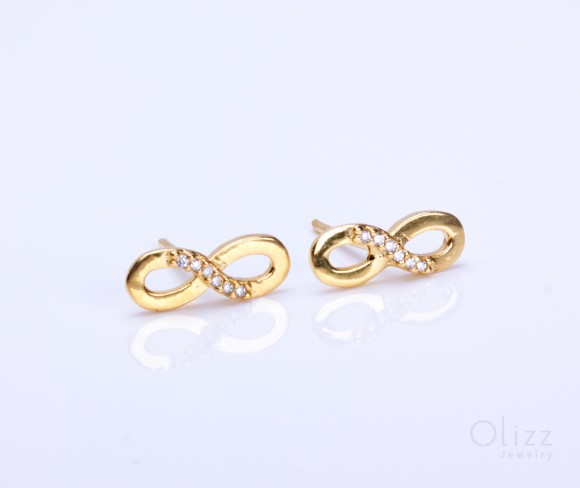 Infinity earrings, gold stud earrings, infinity stud earrings, bridesmaid gift, cubic zirconia earrings, sterling silver earrings, "Infinity"