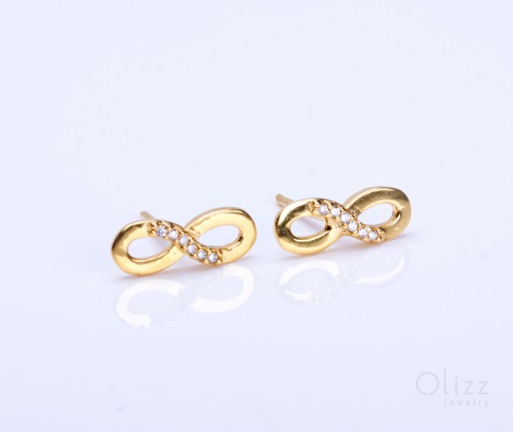 Infinity earrings, gold stud earrings, infinity stud earrings, bridesmaid gift, cubic zirconia earrings, sterling silver earrings, "Infinity"