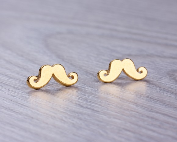Mustache earrings, gold stud earrings, mustache party, stainless steel post earrings, stud earrings, moustache, tiny earrings, "Moustache"