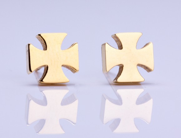 Gold cross stud earrings, crusader cross, tiny rose gold studs, tiny gold stud earring, tiny cross earrings, cross post earrings, "Pistis"