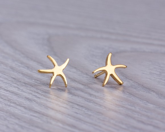 Starfish earrings, gold stud earrings, gold starfish earrings, tiny stud earrings, post earrings, nautical wedding, bridesmaid, "Psalacantha"