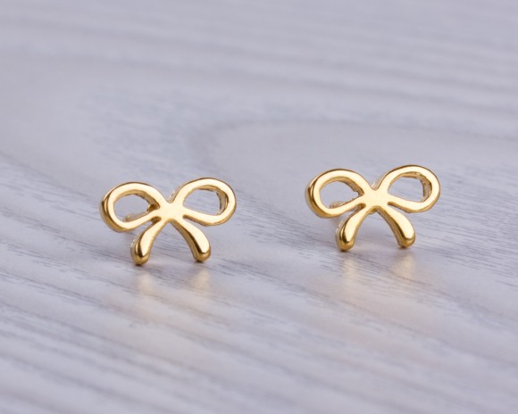 Bow earrings, gold stud earrings, stainless steel post earrings, bridesmaid earrings, stud earrings, gold bow, small earrings, "Tiny Bow"