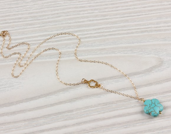 Turquoise Flower Necklace, Asymmetrical Necklace / Turquoise Gold Necklace, Chrysanthemum Necklace / Tiny Flower Necklace | "Leon"