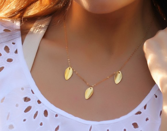 Leaf Gold Necklace, Brushed Gold Necklace / Bridal Necklace, Bridesmaid Necklace / Gold Charm Necklace | "Autumn Leaves"