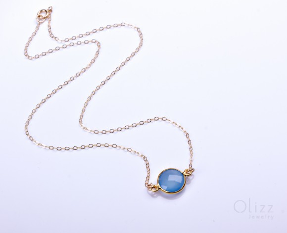Chalcedony Necklace, Bridesmaid Necklace / Aqua Blue Chalcedony Necklace, Birthstone Necklace / Gemstone Necklace | "Byblis"