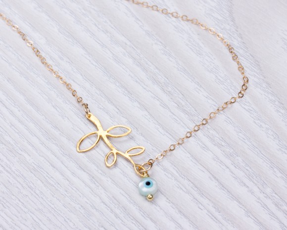 Leaf Necklace, Gold Branch Necklace / Evil Eye Necklace, Laurel Leaf / Bridesmaid Necklace, Silver Leaf Necklace | "Leneus"