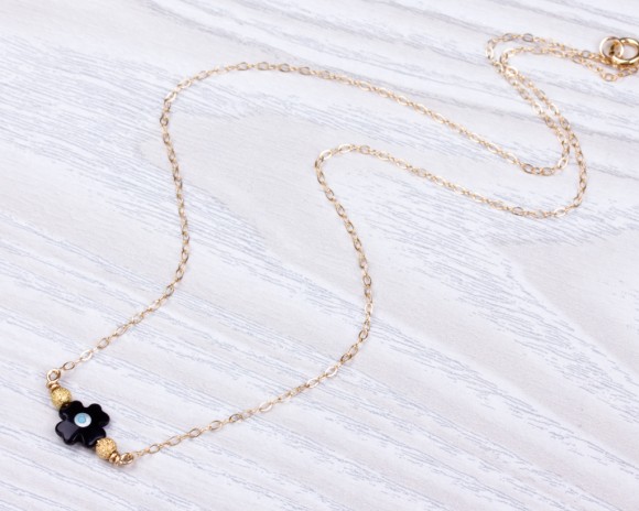 Tiny Evil Eye Necklace, Black Cross Necklace / Protection Necklace, Gold Evil Eye Necklace / Black Necklace / Everyday Necklace | Loxo