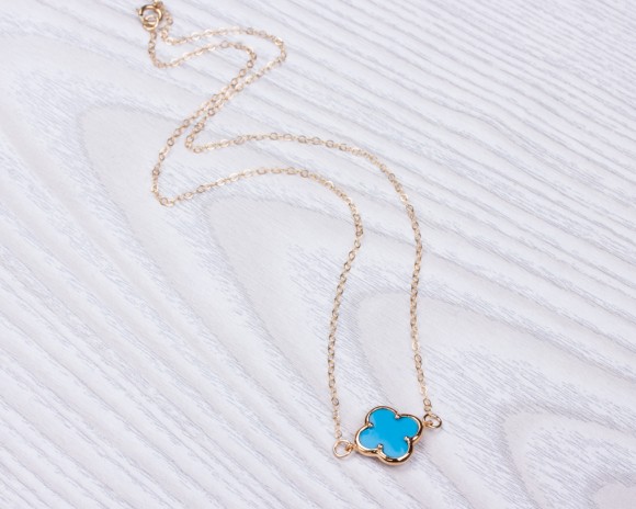 Gold Clover Necklace, Four Leaf Clover / Turquoise Necklace, Black Necklace / Long Gold Necklace, Bridesmaid Gift | "Musica"