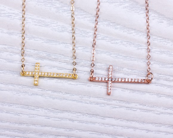 Sideways Cross Necklace, Layered Necklace / Rose Gold Cross Necklace, Cross Necklace / Gold Cross Necklace | "Neicea"