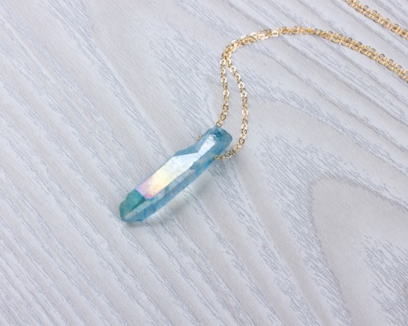 Raw Crystal Necklace - Long Crystal Necklace - Aura Quartz Necklace