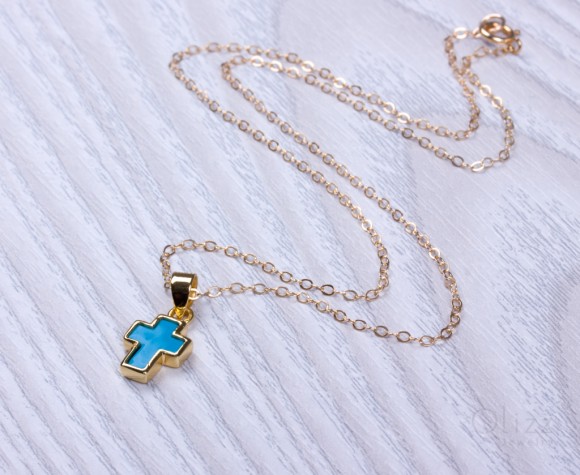Turquoise Cross Necklace, Gold Cross Necklace / Gold Filled Necklace, Bridesmaid Necklace / Turquoise Jewelry | "Orseis"