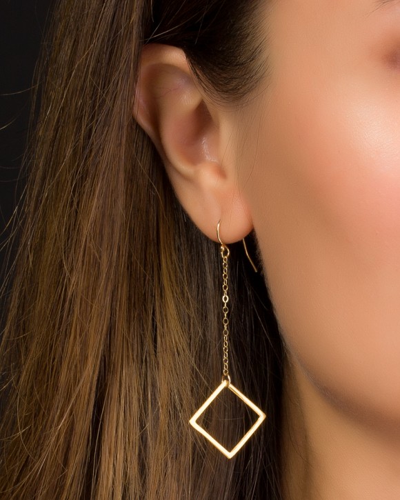 Gold Long Earrings • Gold Geometric Earrings